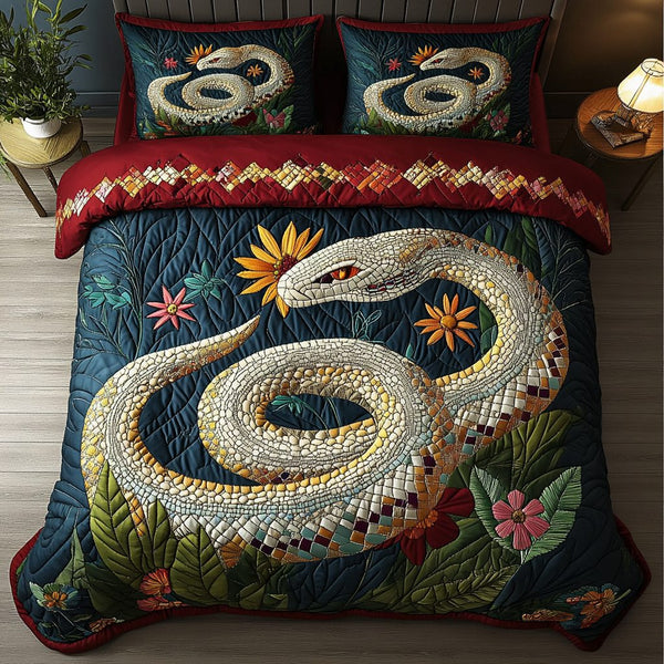 Slither Style quilted 3-piece bedding set on a made bed with two matching pillow shams