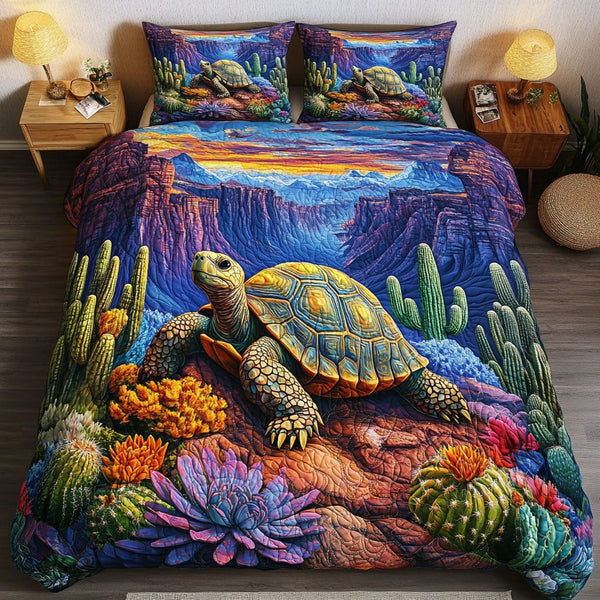 Slow Harmony quilted 3-piece bedding set on a made bed with two matching pillow shams