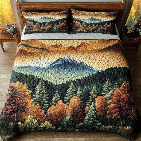Smoky View quilted 3-piece bedding set on a made bed with two matching pillow shams