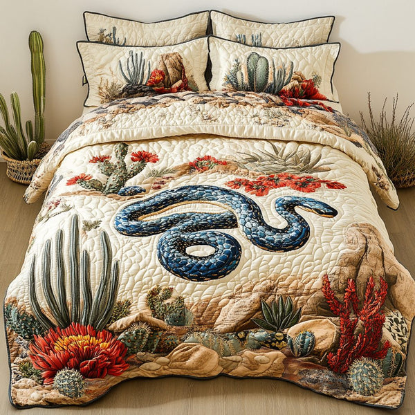Snake Tracks quilted 3-piece bedding set on a made bed with two matching pillow shams