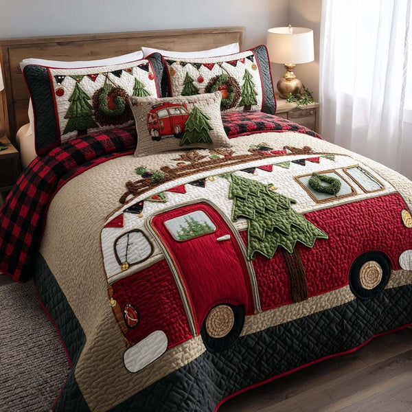 Snow Camp Haven quilted 3-piece bedding set on a made bed with two matching pillow shams