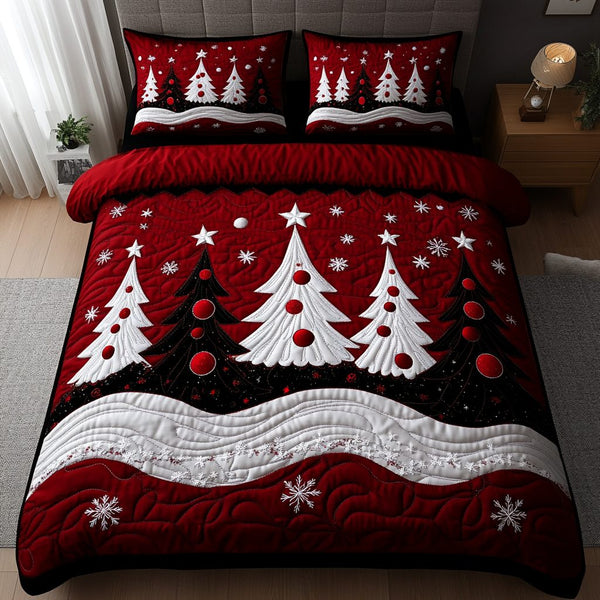Snow Glow quilted 3-piece bedding set on a made bed with two matching pillow shams