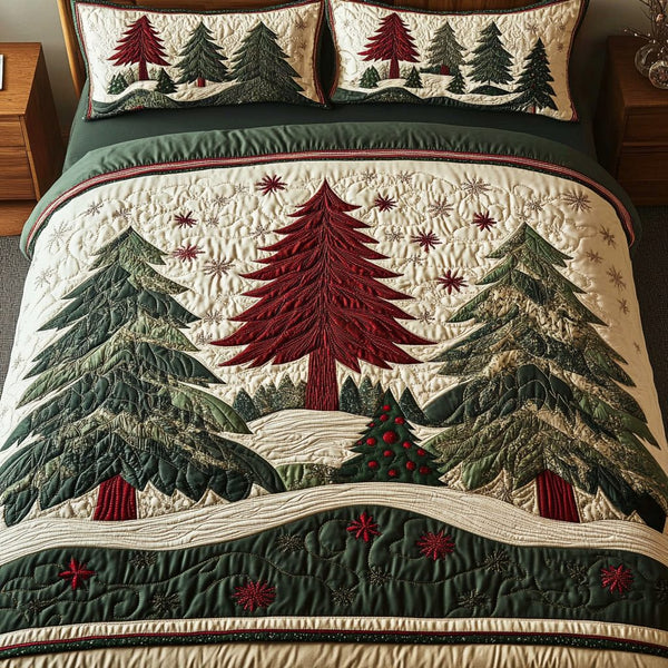 Snow Glow quilted 3-piece bedding set on a made bed with two matching pillow shams