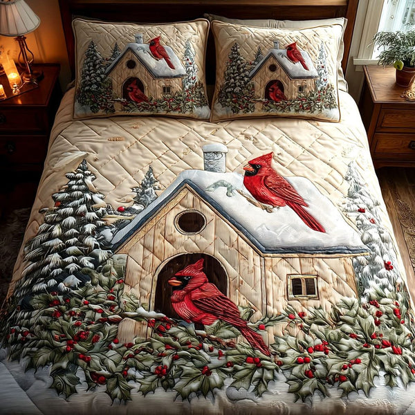 Snow Haven quilted 3-piece bedding set on a made bed with two matching pillow shams