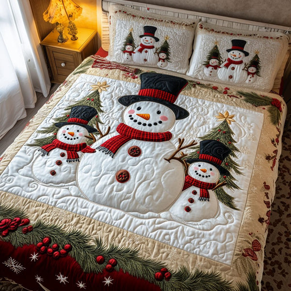 Snow Haven quilted 3-piece bedding set on a made bed with two matching pillow shams