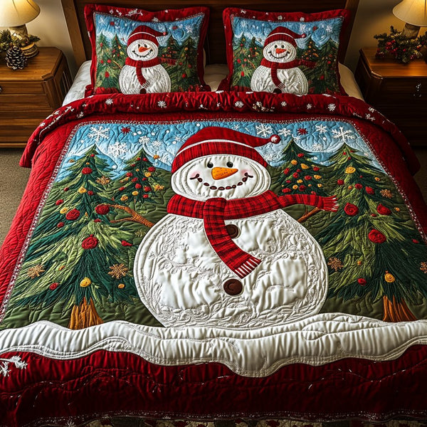 Snow Magic quilted 3-piece bedding set on a made bed with two matching pillow shams