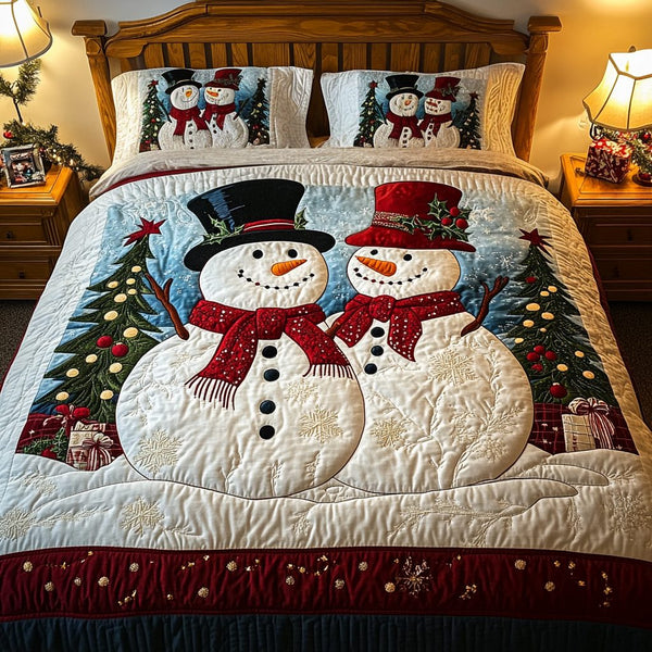 Snow Magic quilted 3-piece bedding set on a made bed with two matching pillow shams