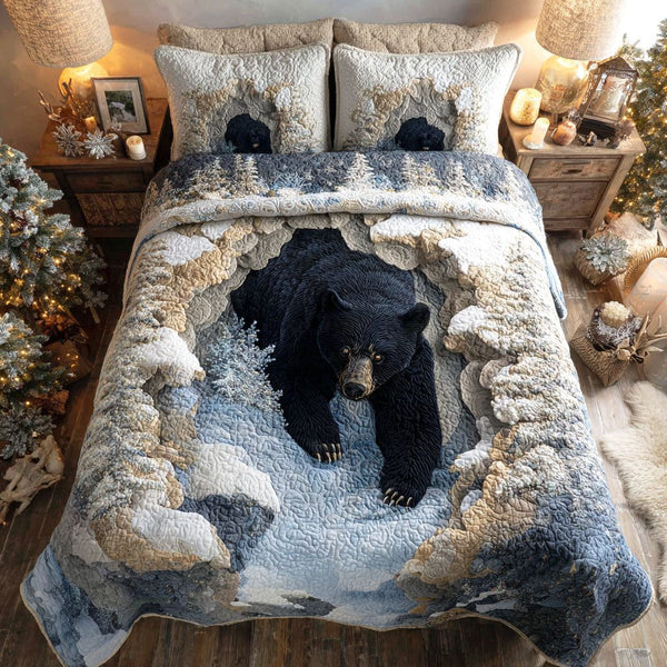 Snow Refuge quilted 3-piece bedding set on a made bed with two matching pillow shams