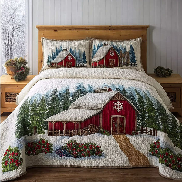 Snowfield Harvest quilted 3-piece bedding set on a made bed with two matching pillow shams