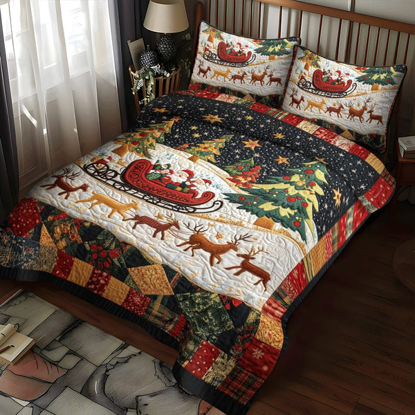 Snowflake Serenity quilted 3-piece bedding set on a made bed in a winter-styled bedroom