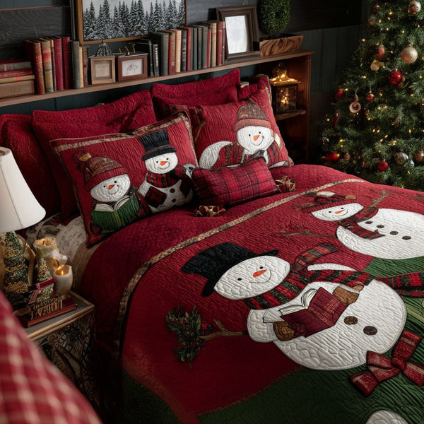 Snowlight Eve quilted 3-piece bedding set on a made bed with two matching pillow shams