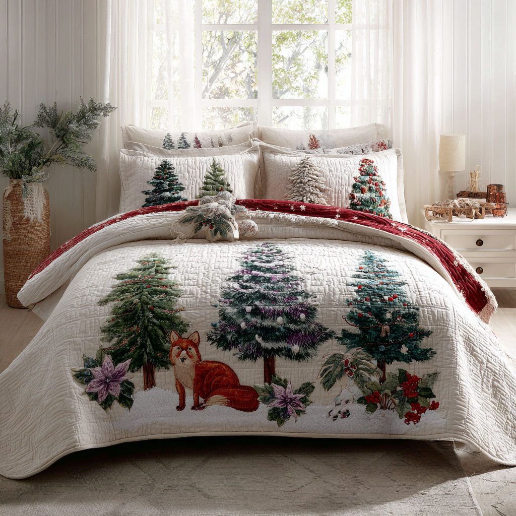 Snowpine Hideaway quilted 3-piece bedding set on a made bed with two matching pillow shams