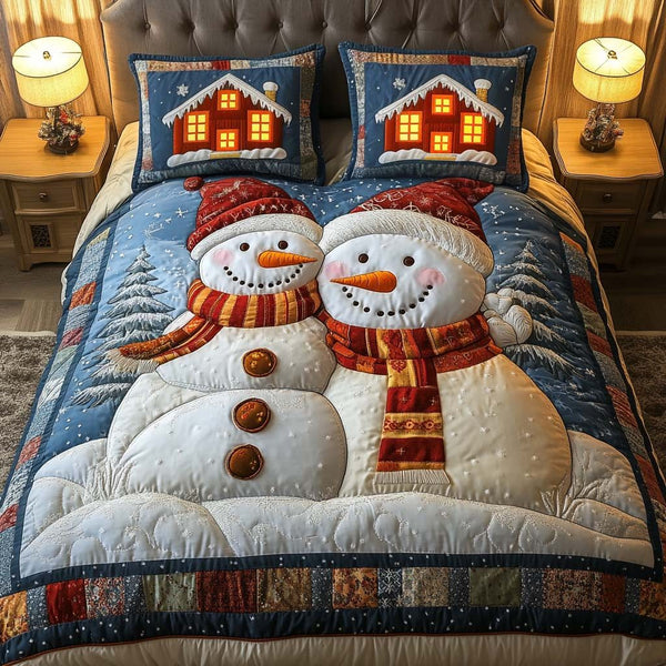 Snowy Embrace quilted 3-piece bedding set on a made bed with two matching pillow shams