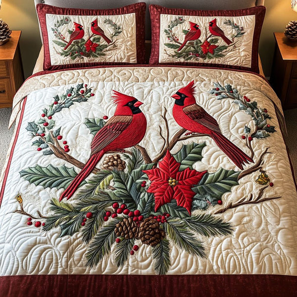 Snowy Embrace quilted 3-piece bedding set on a made bed with two matching pillow shams