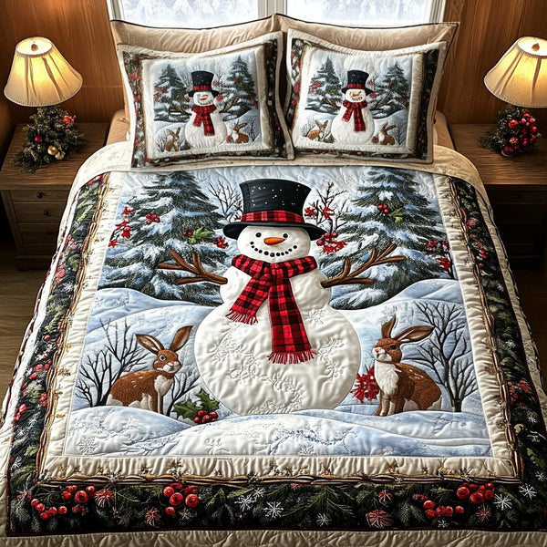 Snowy Magic quilted 3-piece bedding set on a made bed with two matching pillow shams