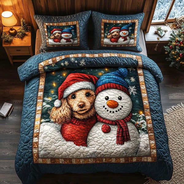 Snowy Night Duo quilted 3-piece bedding set on a made bed with two matching pillow shams
