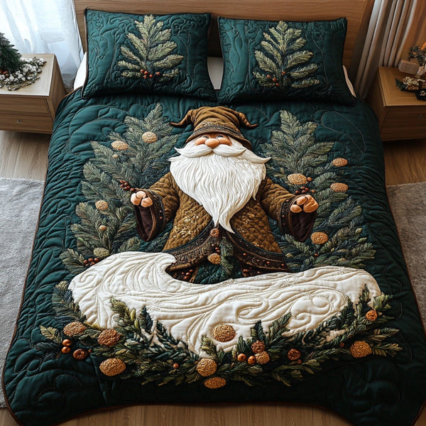 Snowy Night Joy quilted 3-piece bedding set on a made bed with two matching pillow shams