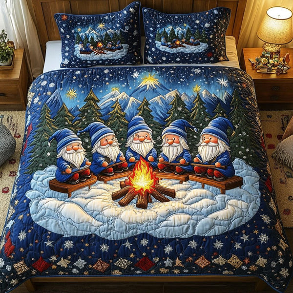 Snowy Nights quilted 3-piece bedding set on a made bed with two matching pillow shams