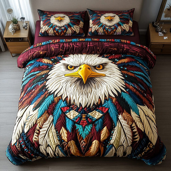 Soaring Legacy quilted 3-piece bedding set on a made bed with two matching pillow shams