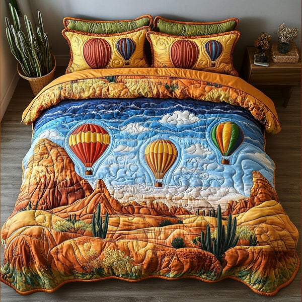 Soaring Views quilted 3-piece bedding set on a made bed with two matching pillow shams