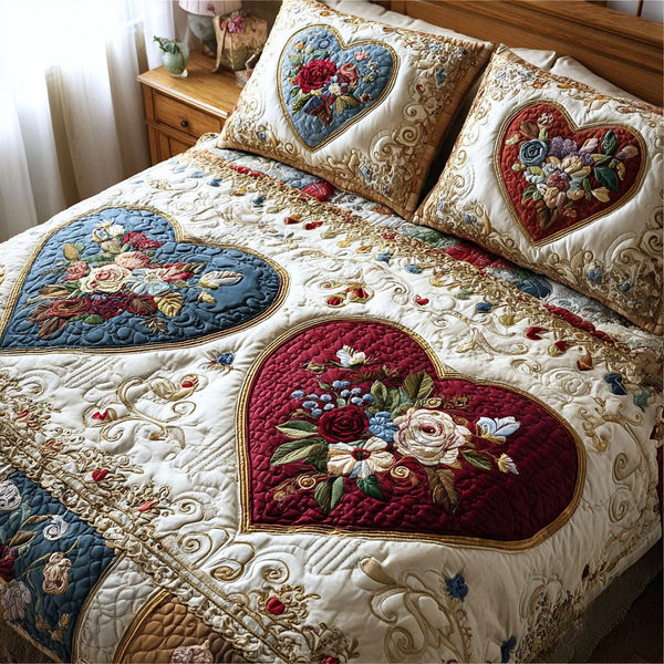 Soft Embrace quilted 3-piece bedding set on a made bed with two matching pillow shams