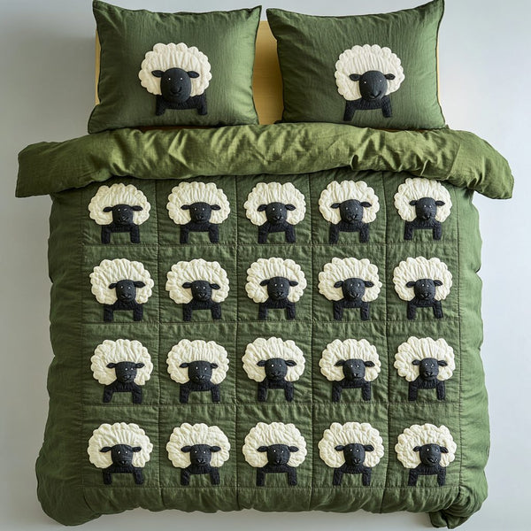 Soft Hoofprints quilted 3-piece bedding set on a made bed with two matching pillow shams