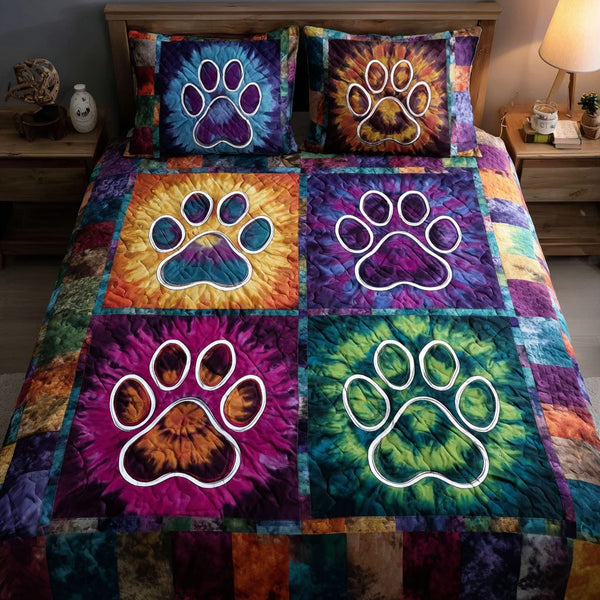 Soft Paws quilted 3-piece bedding set on a made bed with two matching pillow shams