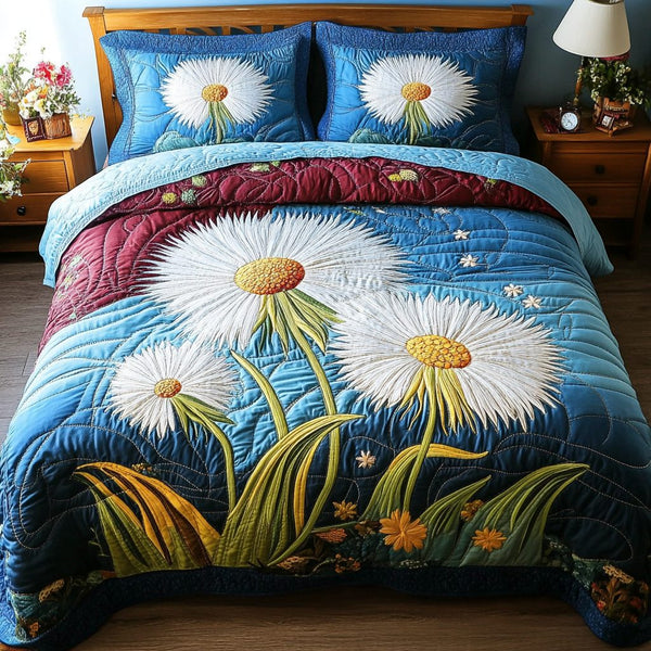 Soft Petals quilted 3-piece bedding set on a made bed with two matching pillow shams
