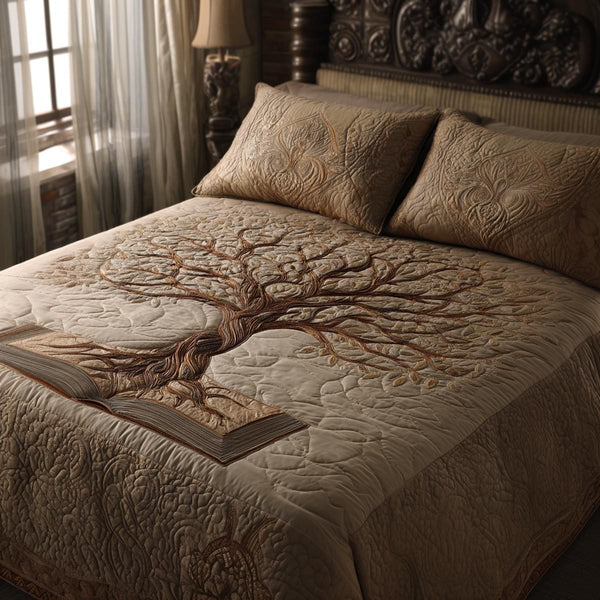 Softbound Dreams quilted 3-piece bedding set on a made bed with two matching pillow shams