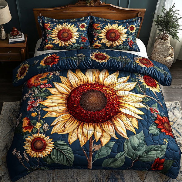 Solar Dream quilted 3-piece bedding set on a made bed with two matching pillow shams