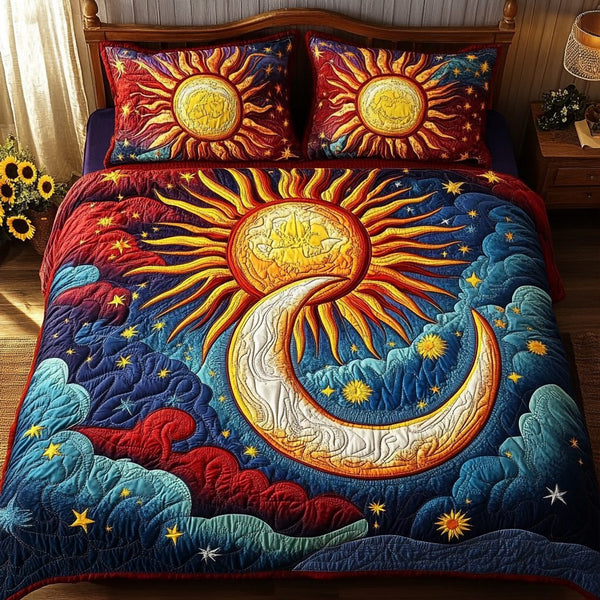 Solar Dream quilted 3-piece bedding set on a made bed with two matching pillow shams