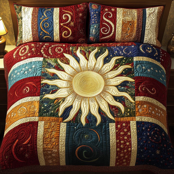 Solar Radiance quilted 3-piece bedding set on a made bed with two matching pillow shams