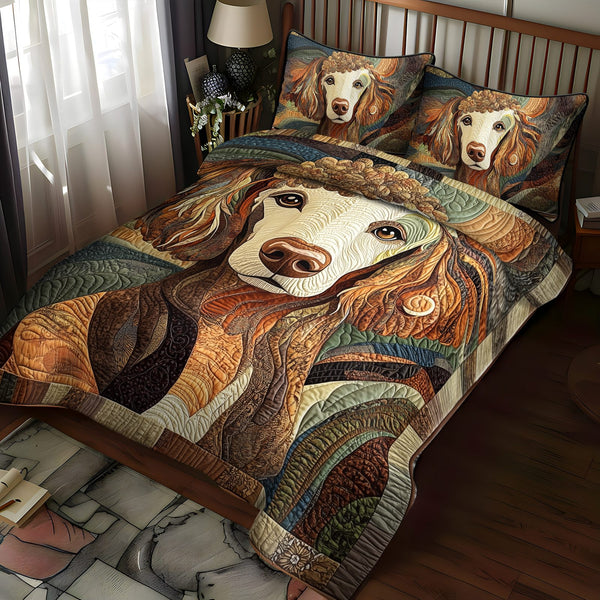 Sophisticated Swirls quilted 3-piece bedding set on a made bed with two matching pillow shams