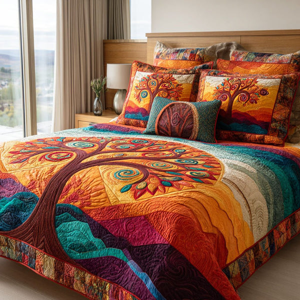 Soul Bloom quilted 3-piece bedding set on a made bed with two matching pillow shams