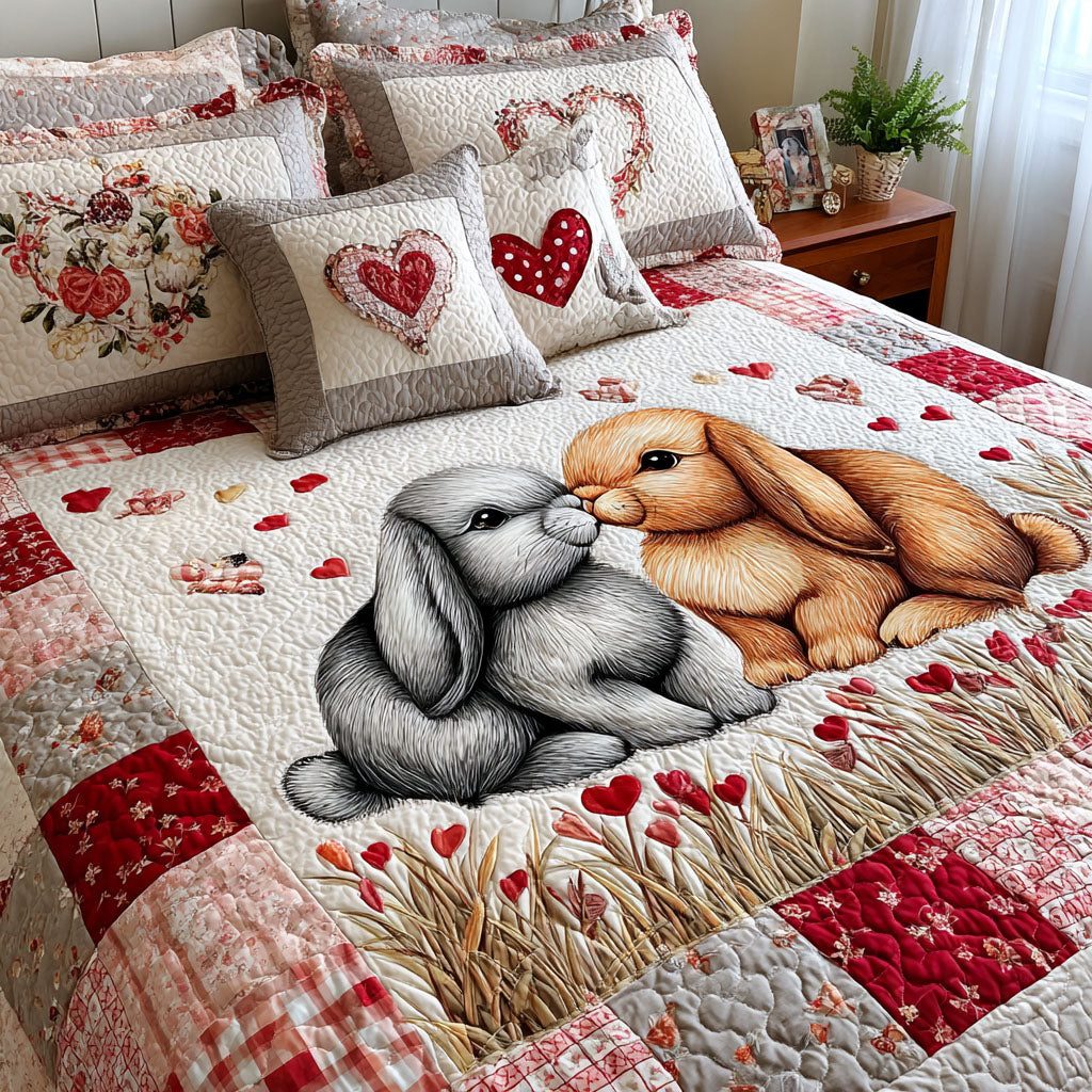 Soul Connection quilted 3-piece bedding set on a made bed with two matching pillow shams