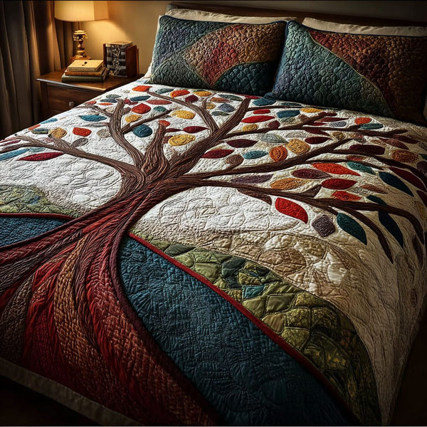 Soul Tree quilted 3-piece bedding set on a made bed with two matching pillow shams