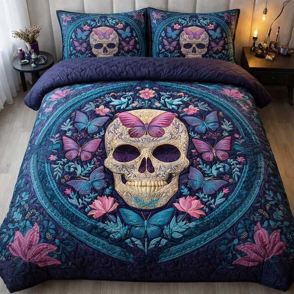Soul Wings quilted 3-piece bedding set on a made bed with two matching pillow shams