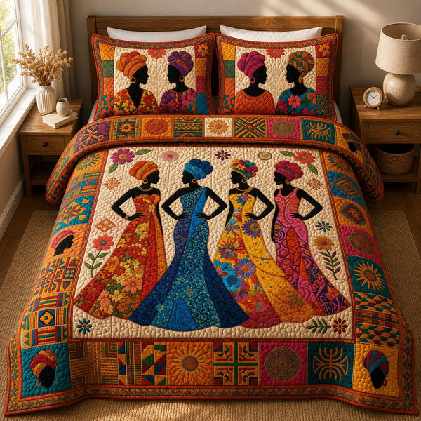 Soulbound Roots quilted 3-piece bedding set on a made bed with two matching pillow shams