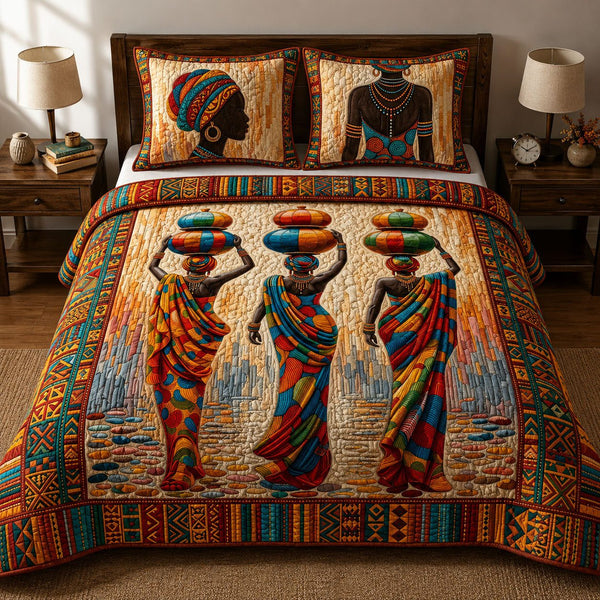 Soulbound Roots quilted 3-piece bedding set on a made bed with two matching pillow shams