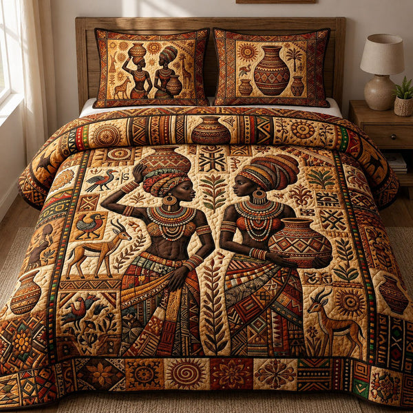 Soulbound Roots quilted 3-piece bedding set on a made bed with two matching pillow shams