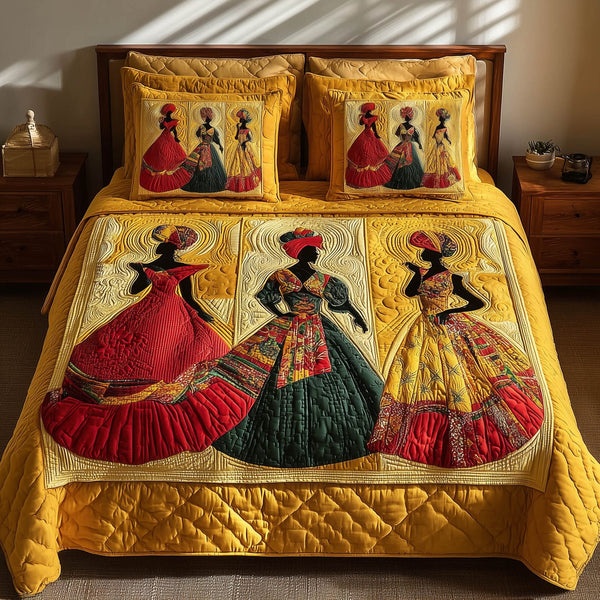 Soulbound Roots quilted 3-piece bedding set on a made bed with two matching pillow shams