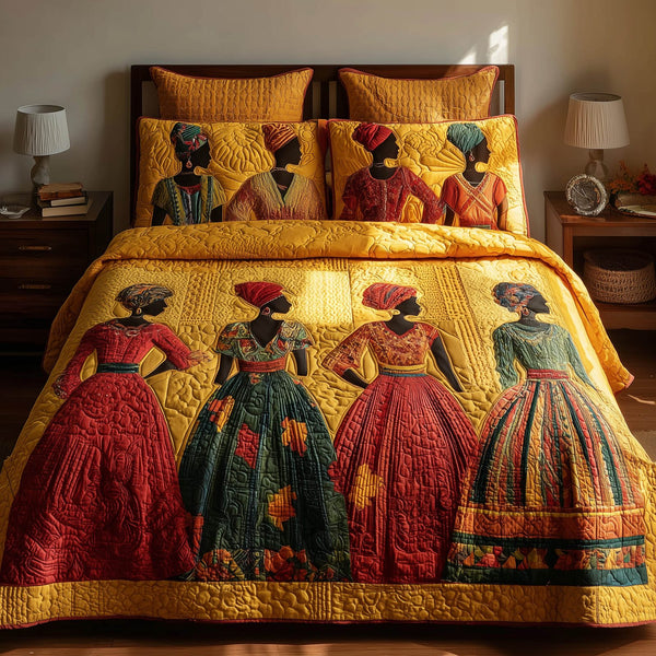 Soulbound Roots quilted 3-piece bedding set on a made bed with two matching pillow shams