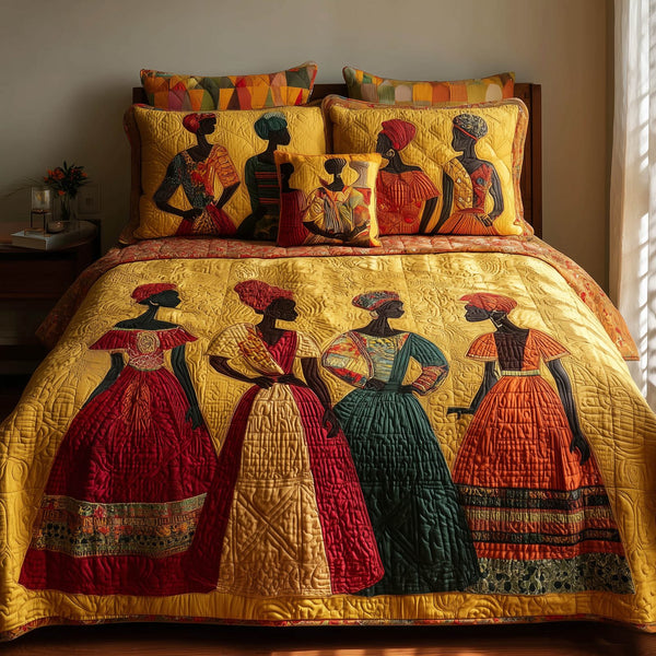 Soulbound Roots quilted 3-piece bedding set on a made bed with two matching pillow shams