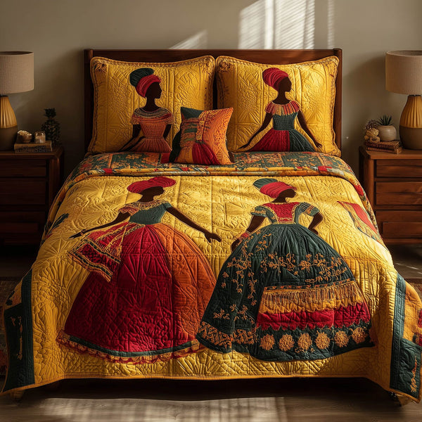 Soulbound Roots quilted 3-piece bedding set on a made bed with two matching pillow shams