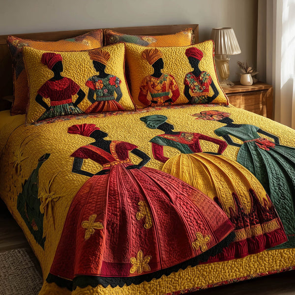 Soulbound Roots quilted 3-piece bedding set on a made bed with two matching pillow shams