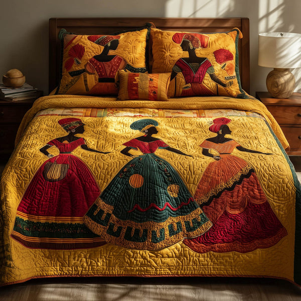 Soulbound Roots quilted 3-piece bedding set on a made bed with two matching pillow shams