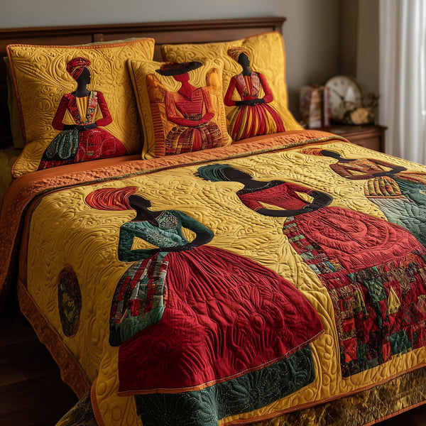 Soulbound Roots quilted 3-piece bedding set on a made bed with two matching pillow shams