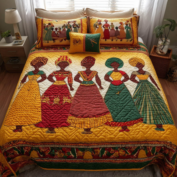 Soulbound Roots quilted 3-piece bedding set on a made bed with two matching pillow shams