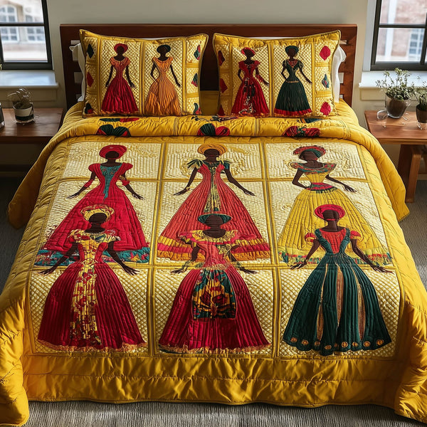 Soulbound Roots quilted 3-piece bedding set on a made bed with two matching pillow shams