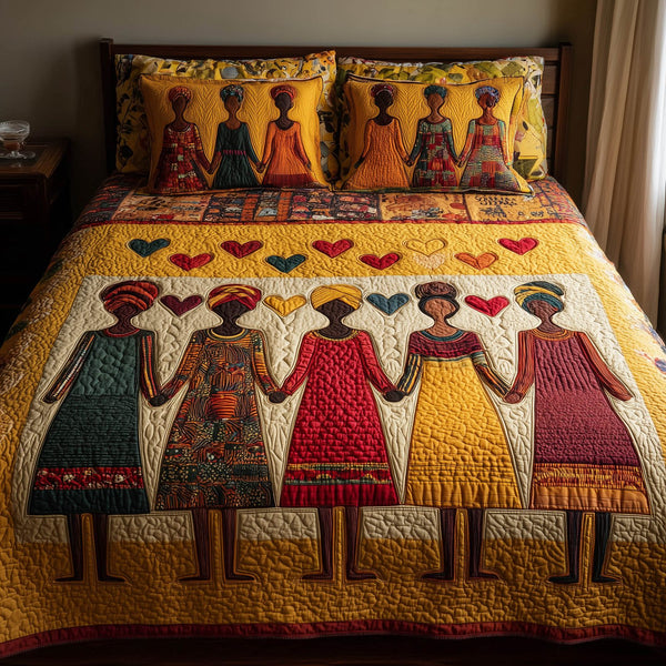 Soulbound Roots quilted 3-piece bedding set on a made bed with two matching pillow shams